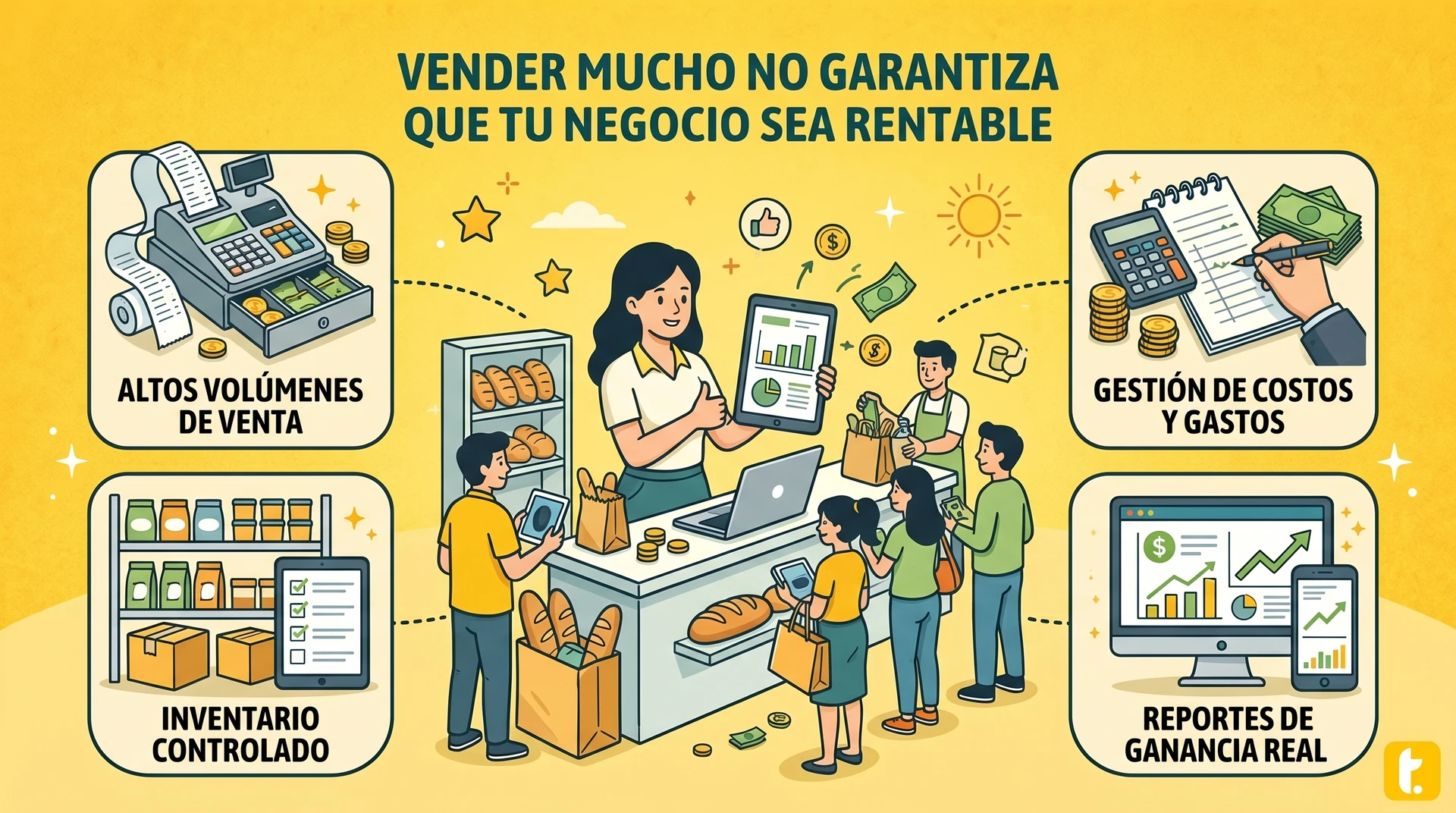 Panadería con 200 panes diarios y tienda online con alta facturación, pero baja rentabilidad empresarial.